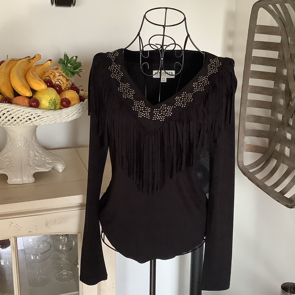 Idyllwind (Miranda Lambert) Black Fringe Studded Top (S)
